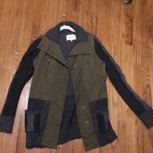 Knit and Canvas Button Down Collared Coat